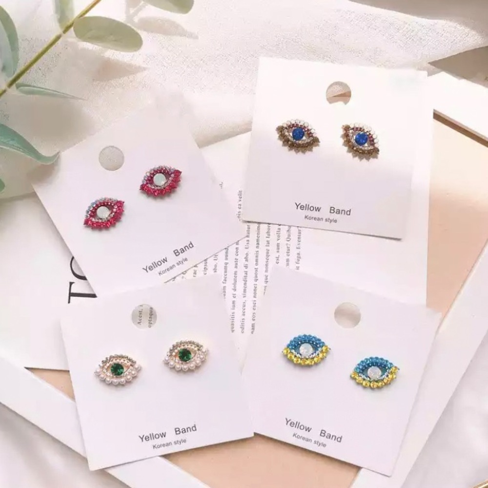 Evil Eye Minimalist Stud Earrings - Picture 5 of 8